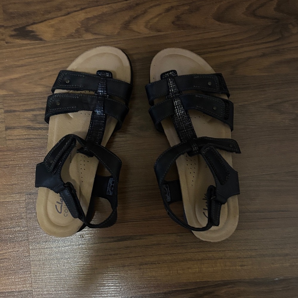Clarks Black Strappy Comfort Sandals
